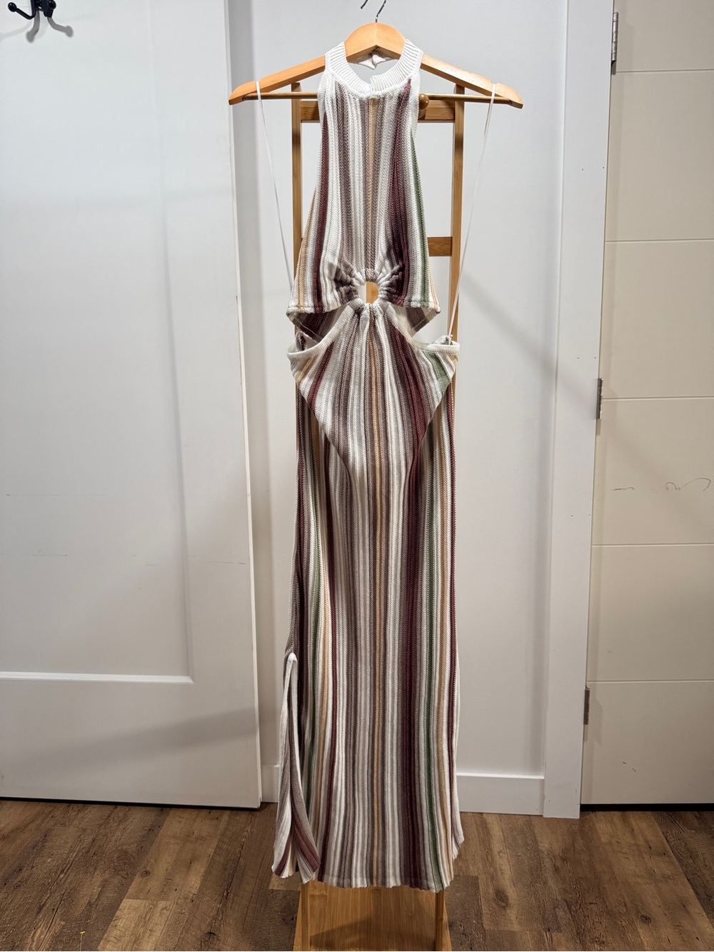 Backless Striped Maxi Dress with Knot Detail - Multicolor